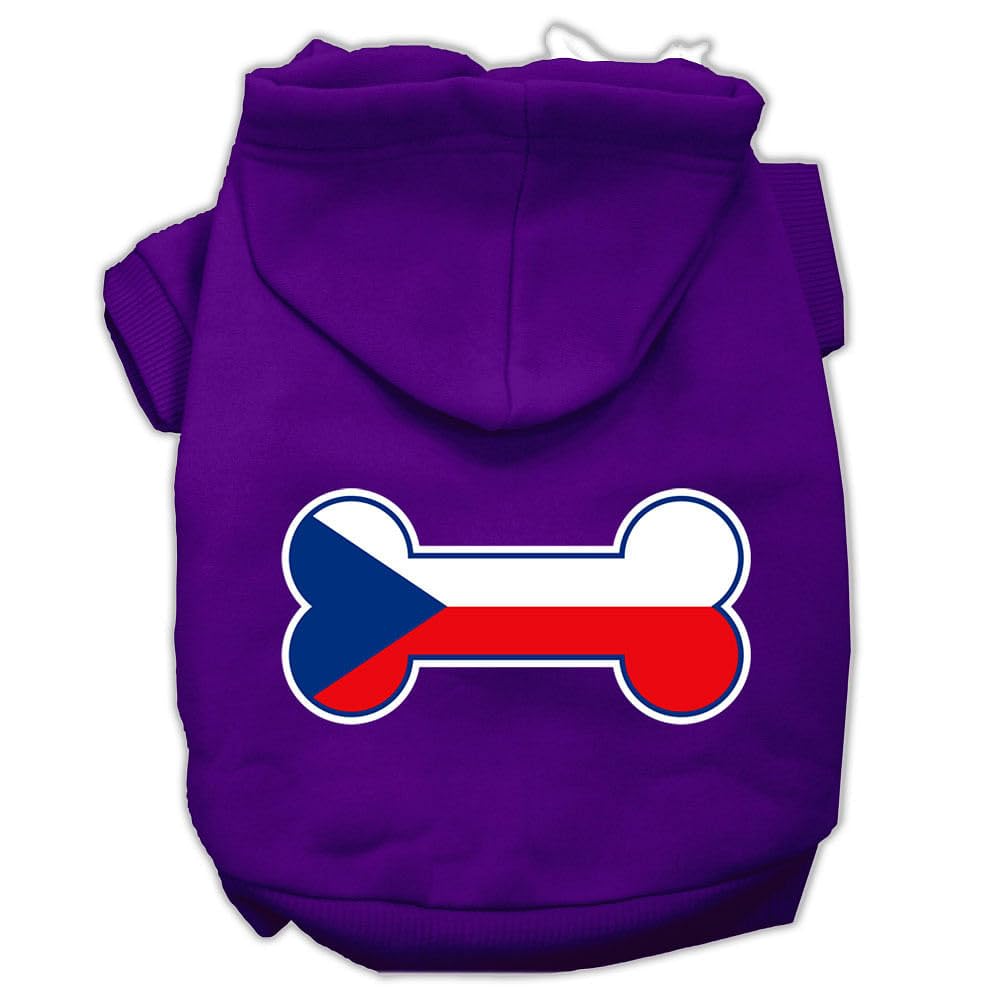 Pet, Dog & Cat Hoodie Screen Printed, 'Bone Shaped Czech Republic Flag' Purple Sm (3-6 Lbs.)