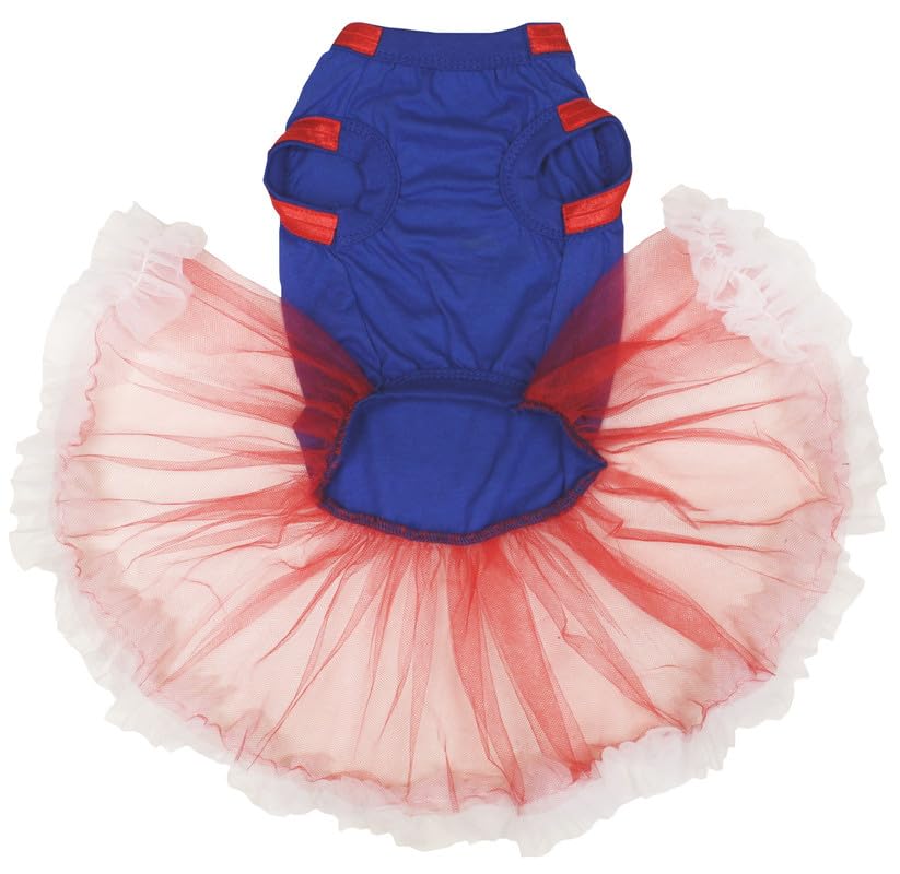 Petitebella Usa Heart Puppy Dog Dress (Blue/Red White, Large)