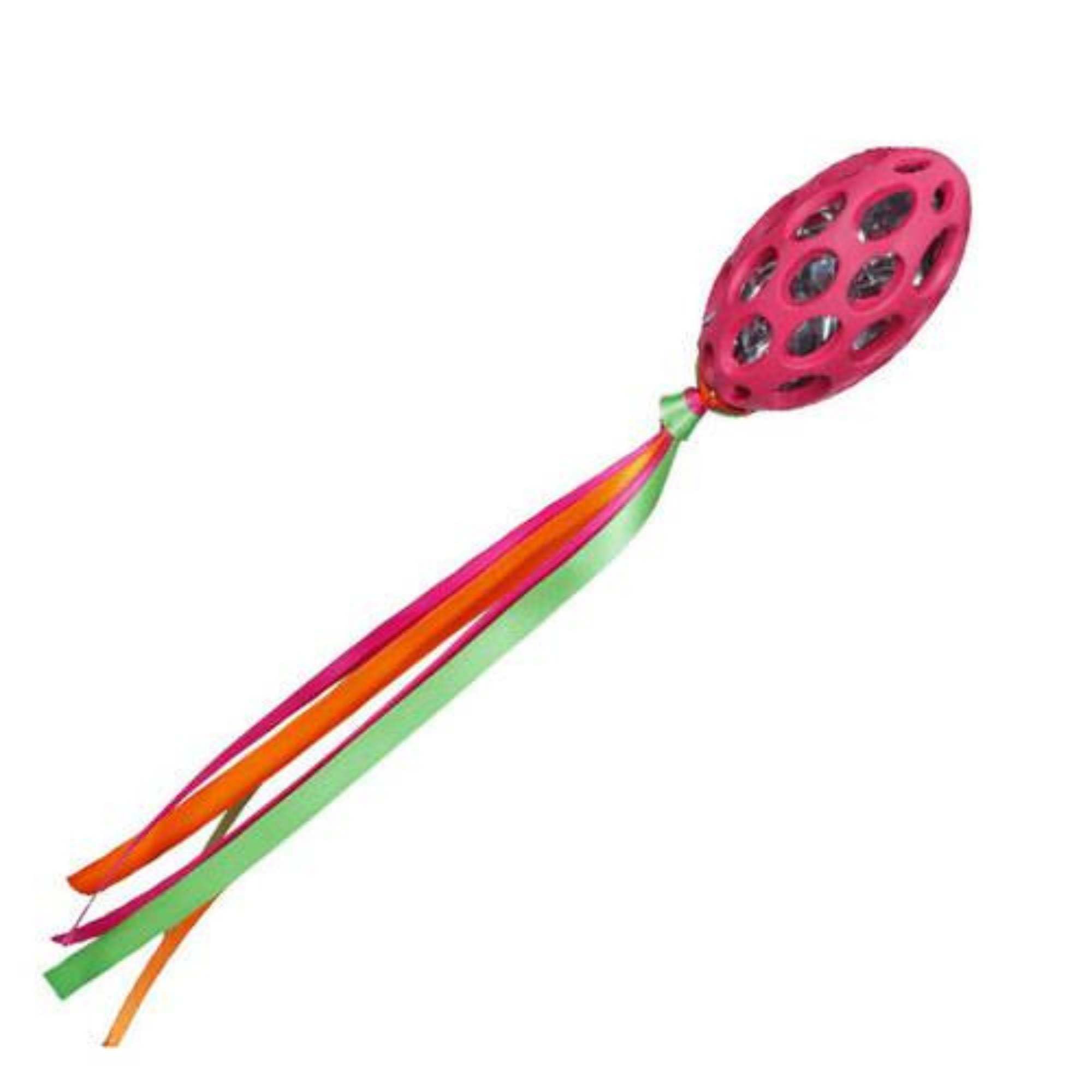 Jw Pet Cataction Football Streamer Cat Toy, Interactive Durable Rubber Cat Toy With Crinkle, 10 Inch Ribbon Tail For Engaging Pl