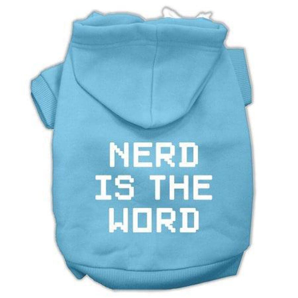 Pet Dog & Cat Hoodie Screen Printed, &quot;Nerd Is The Word&quot; Blue XS (0-3 lbs.)