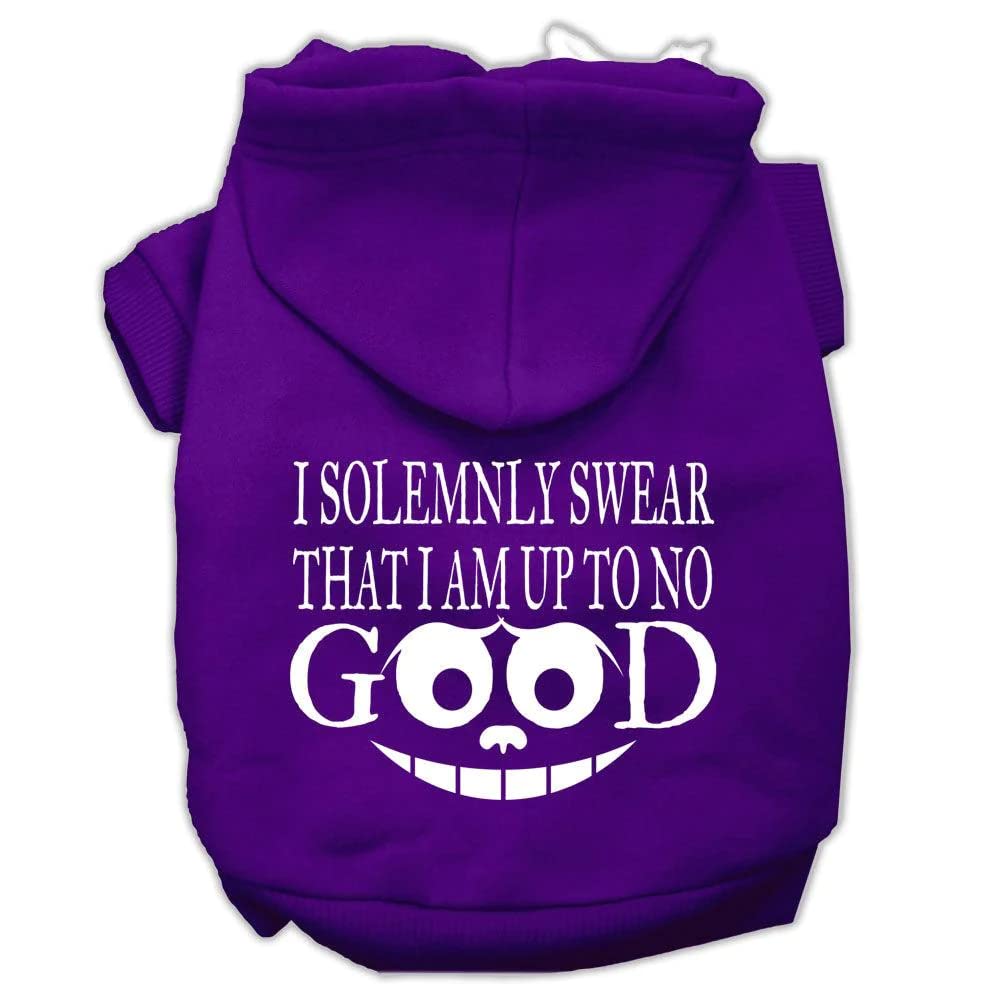 Pet Dog & Cat Hoodie Screen Printed, 'I Solemnly Swear That I Am Up To No Good' Purple Md (6-10 Lbs.)