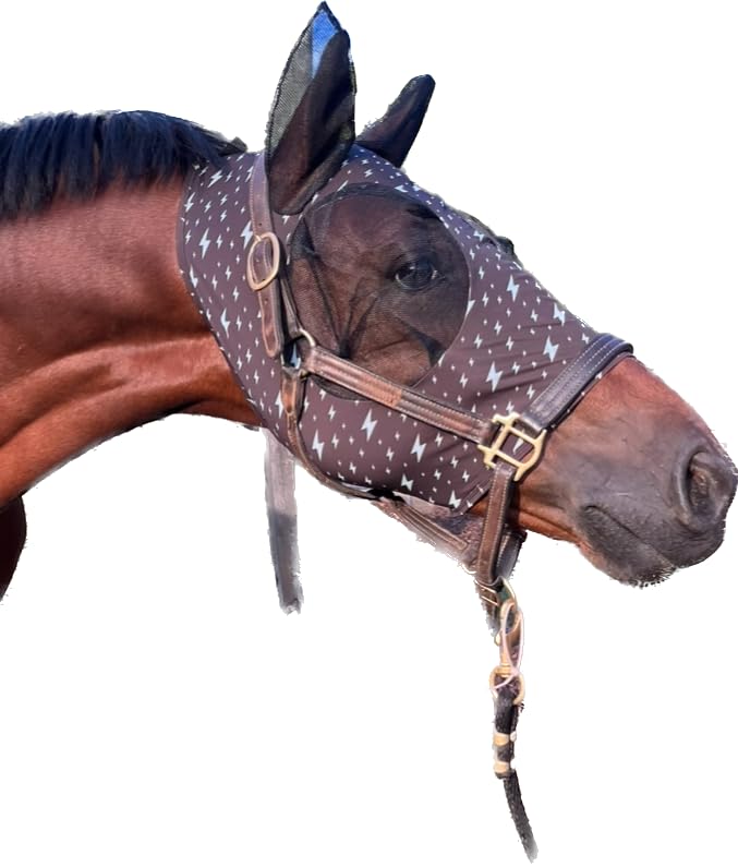 Stretchy Horse Fly Mask with Ears Comfort Fit Mesh Trail Pasture Sun UV Protection