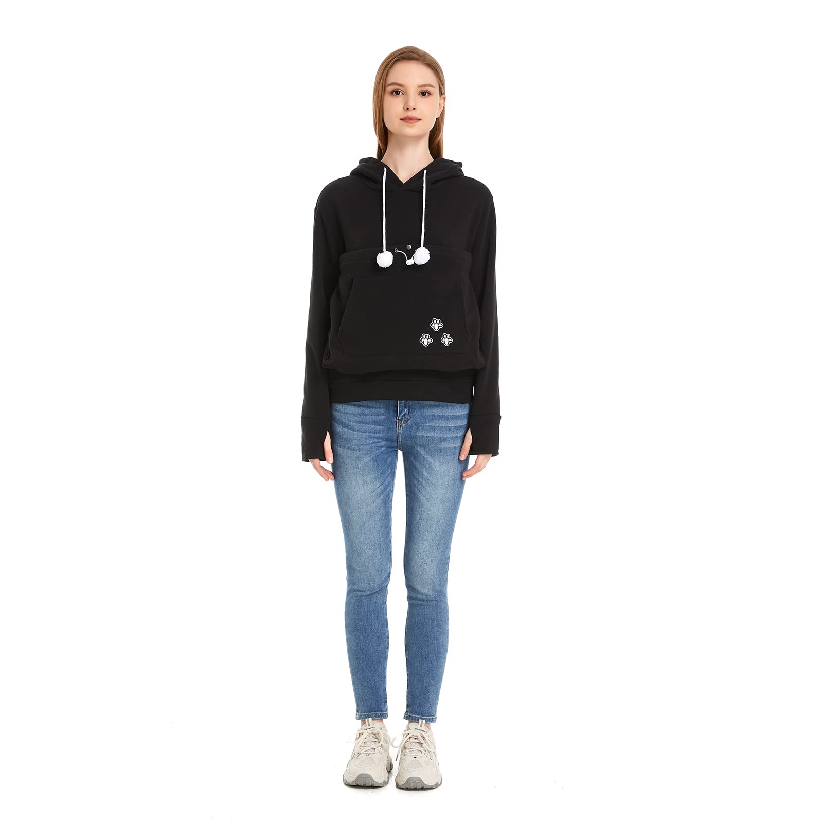 Kei Tomlison Unisex Big Pouch Hoodie Long Sleeve Pet Dog Holder Carrier Sweatshirt, Black-Thick, Large