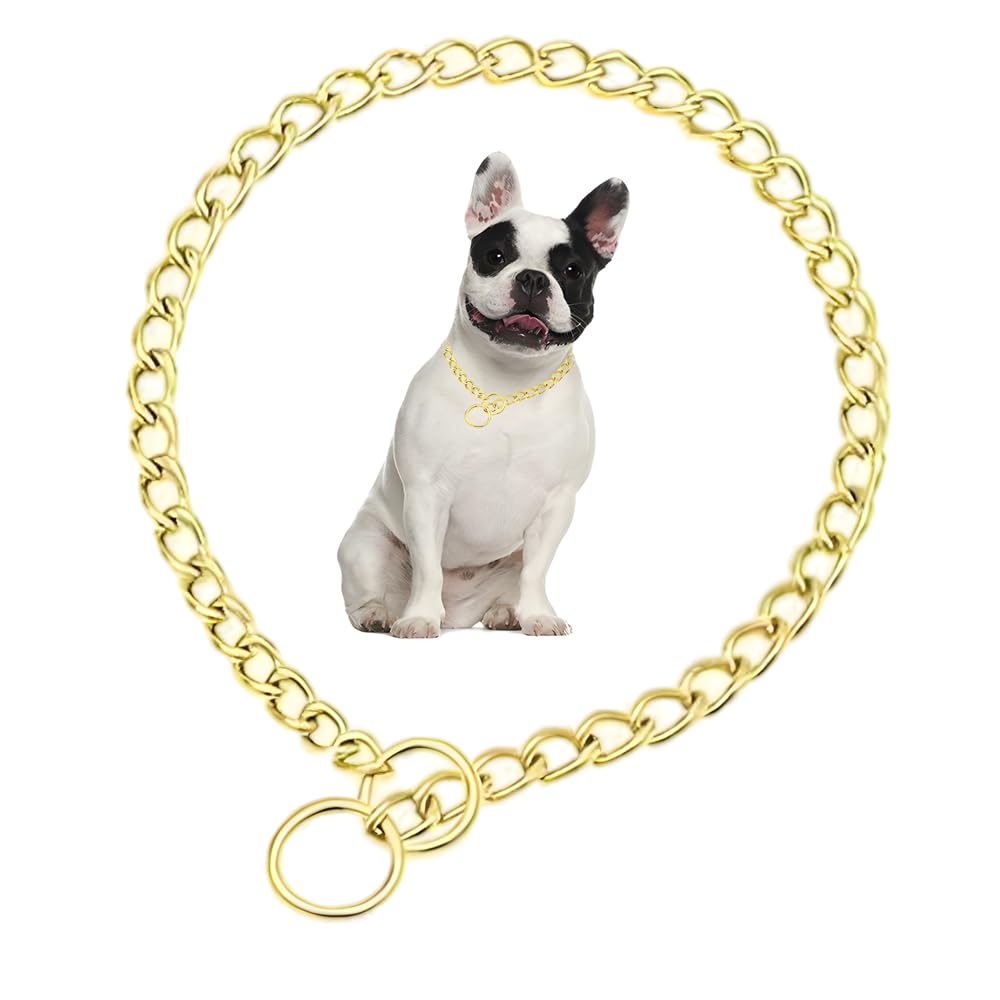 Gold Choke Collar For Dogs,Metal Slip Link Dog Choke Collar Training Heavy Duty Male Boys Dog Choker Chain Female Girls Martinga