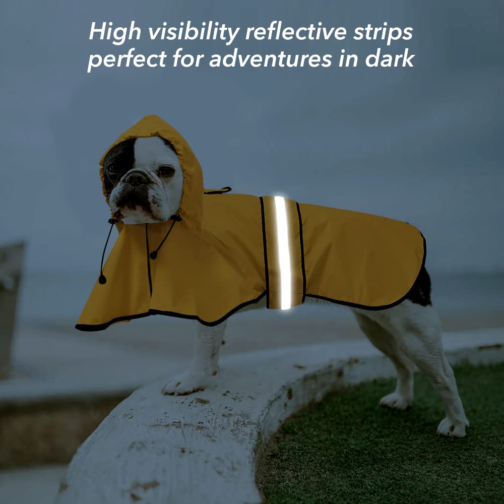 Ezierfy Reflective Dog Raincoat - Adjustable Waterproof Raincoat For Dogs, Lightweight Dog Hooded Slicker Rain Coat Poncho For S