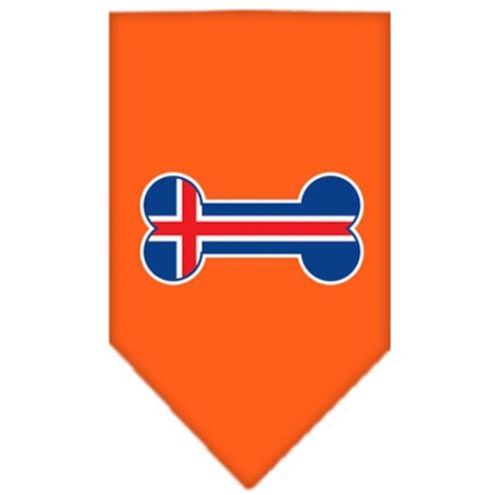 Pet and Dog Bandana Screen Printed, &quot;Bone Shaped Iceland Flag&quot; Orange Small