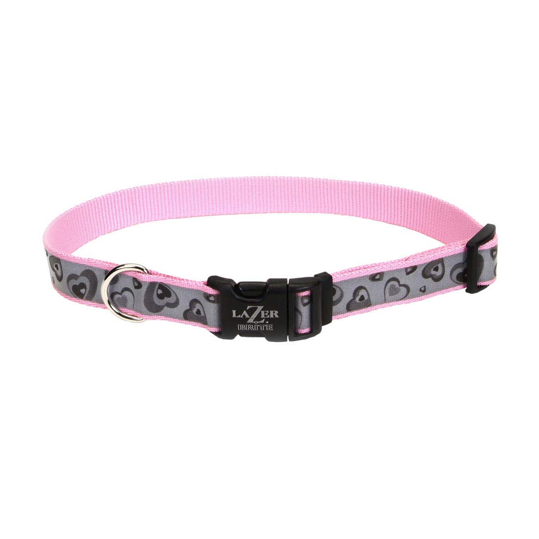 Coastal Pet - Lazer Brite - Reflective Adjustable Dog Collar, Pink New Hearts, 1' X 18'-26'