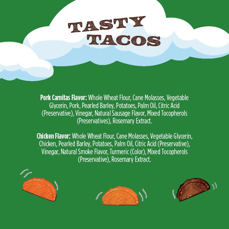 Blue Dog Bakery Tasty Tacos Snacks | Small, Soft Chicken, Beef, Pork Flavors | Natural Healthy Dog Treats | Ruffy s Food Trucks