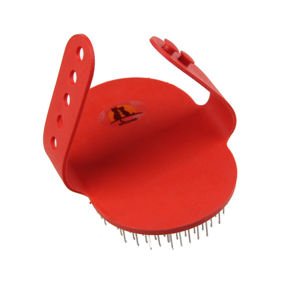 Emours Pet Rubber Grooming Brush Massager With Adjustable Loop Handle And Stainless Steel Pin