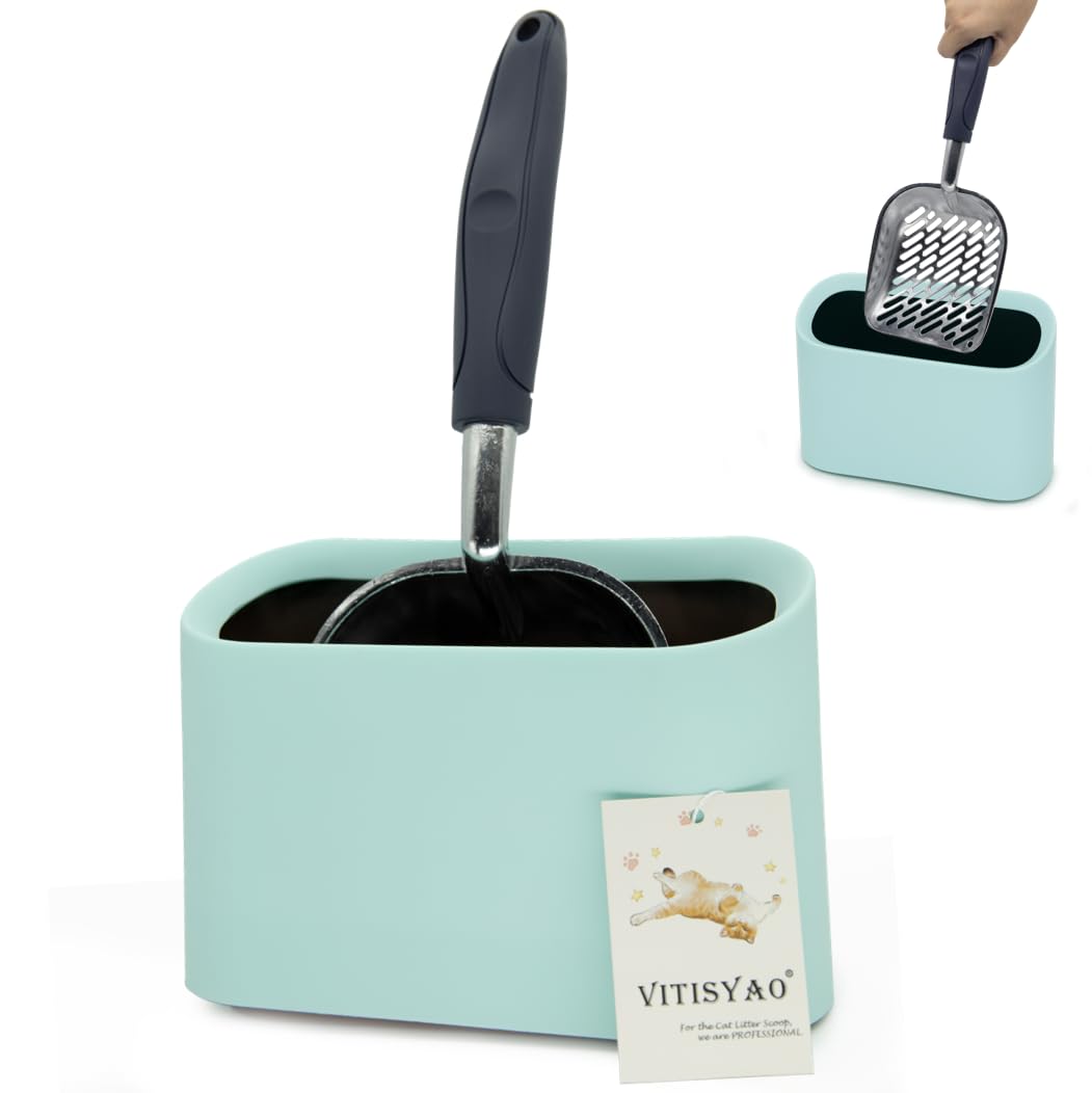 Vitisyao Aluminium Cat Litter Scoop In Holder, Non-Stick Cat Poop Scooper With Holder, Fast Sifting Kitten Poop Lifter And Caddy
