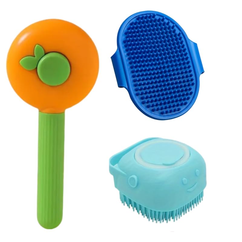 Dog Trust 3 in 1 Dog Grooming Kit  SelfCleaning Slicker Brush for Dogs and Cats  Shedding Brush Set for Short and Long Haired