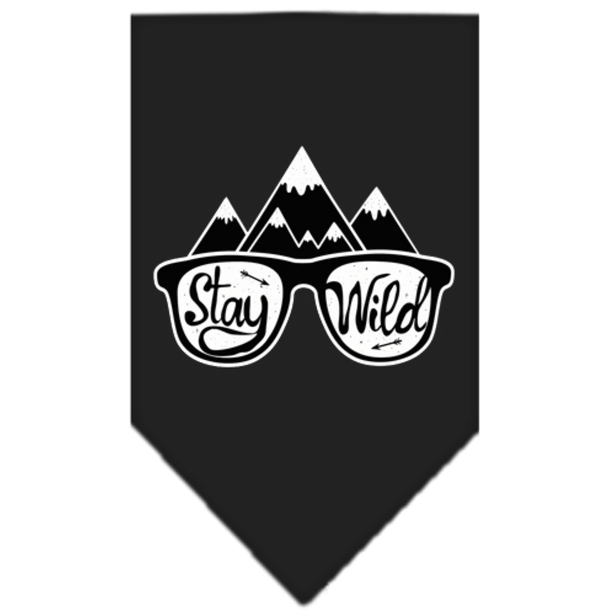 Dog Bandana Screen Printed, &quot;Stay Wild&quot; Black Small