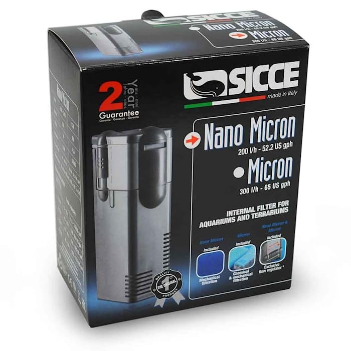 Sicce Nano Micron Small Internal Aquarium Filter 53 Gph Submersible | In-Tank Freshwater Saltwater Turtle Aquariums Application 