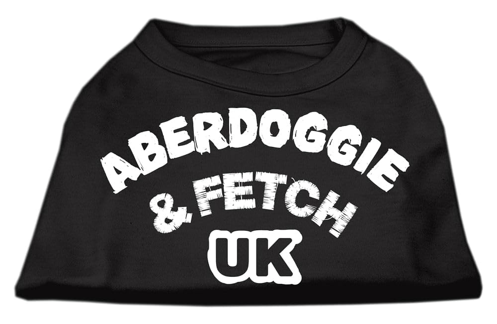Pet Dog & Cat Shirt Screen Printed, &quot;Aberdoggie and Fetch UK&quot; Black XS (0-3 lbs.)