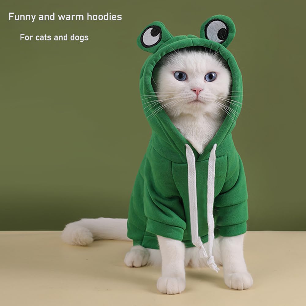 Aniac Funny Pet Clothes For Small Dog Cat Girl Male Frog Hoodies Warm Sweatshirt Coat With Eye Hood Fall Puppy Cat Apparel Chris