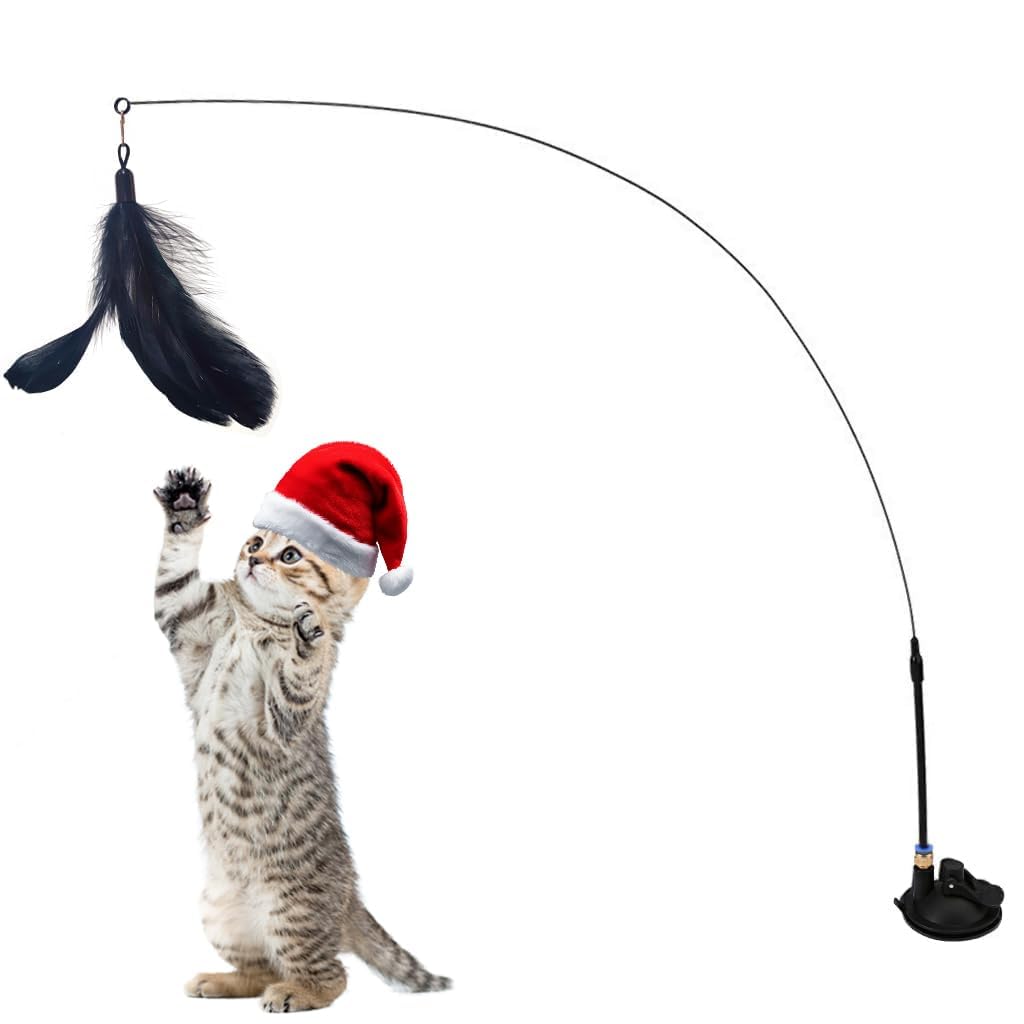 Granthi Enterprise Cat Toys For Persian Cat, Interactive Cats Teaser Wand Toys For Kitten With Bell & Feather, Sticky Suction Cu