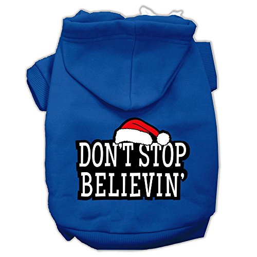 Christmas Pet Dog & Cat Hoodie Screen Printed, Don't Stop Believin Blue XS (0-3 lbs.)
