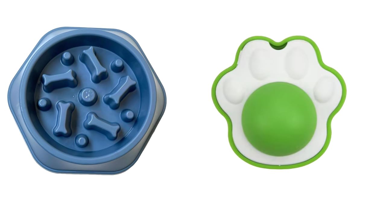 Urban Pet Gallery Pet Bowl, Feeding Bowl, Dog Bowl, Slow Eating Bowl For Dogs And Cats, Non Slip (Blue) And Silvervine, Gall Fru