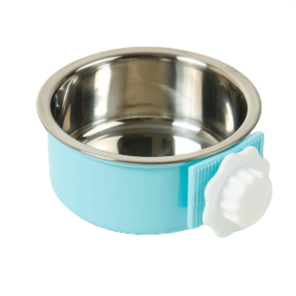 Thain Crate Dog Bowl Removable Stainless Steel Hanging Pet Cage Bowl Water Food Feeder Coop Cup For Cat, Puppy, Birds, Rats, Guinea Pigs (Small, Blue)