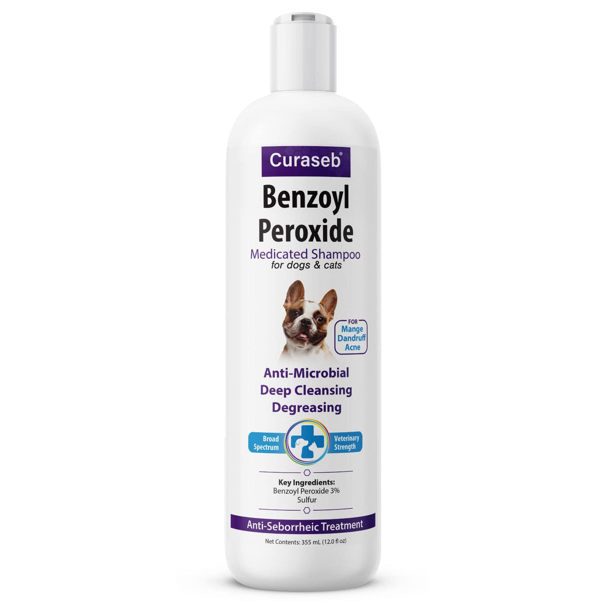 Curaseb Benzoyl Peroxide Dog Shampoo – Relieves Dandruff, Scaling, Scratching And Folliculitis, Veterinary Strength Formula