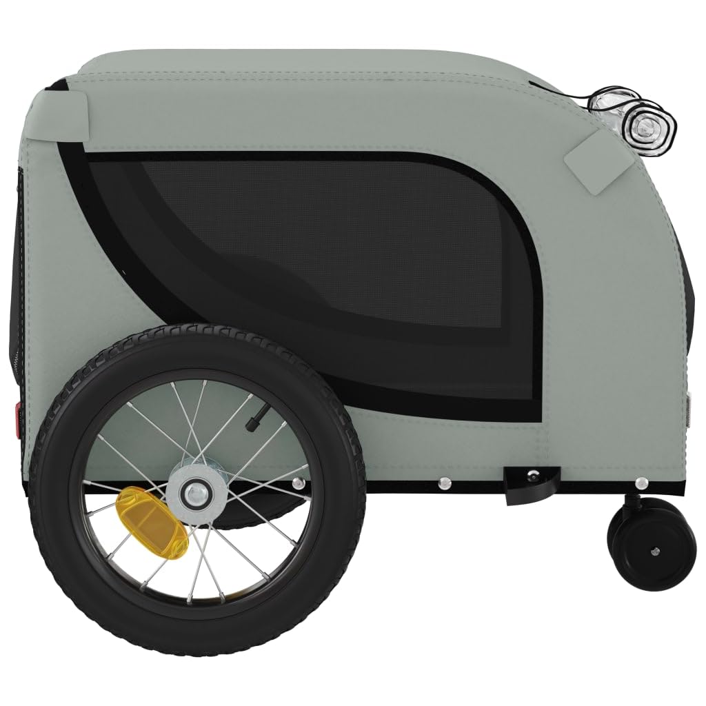 vidaXL Pet Bike Trailer Gray and Black - Sturdy Iron Frame - Oxford Fabric - Mesh Windows - Reflectors and Safety Flag - 48.8&quot; x 20.9&quot; x 20.9&quot;