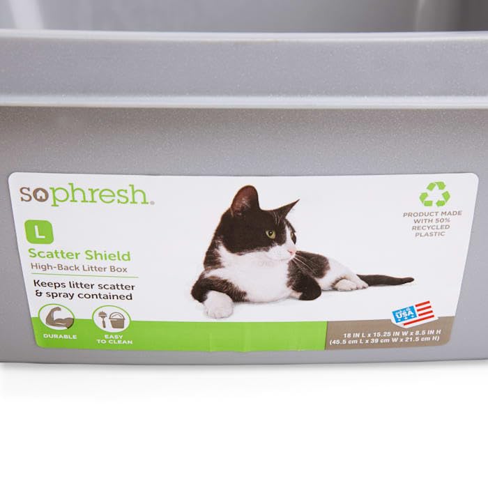 So Phresh Scatter Shield High-Back Litter Box in Gray 18.5 L X 15 W X 8.5 H