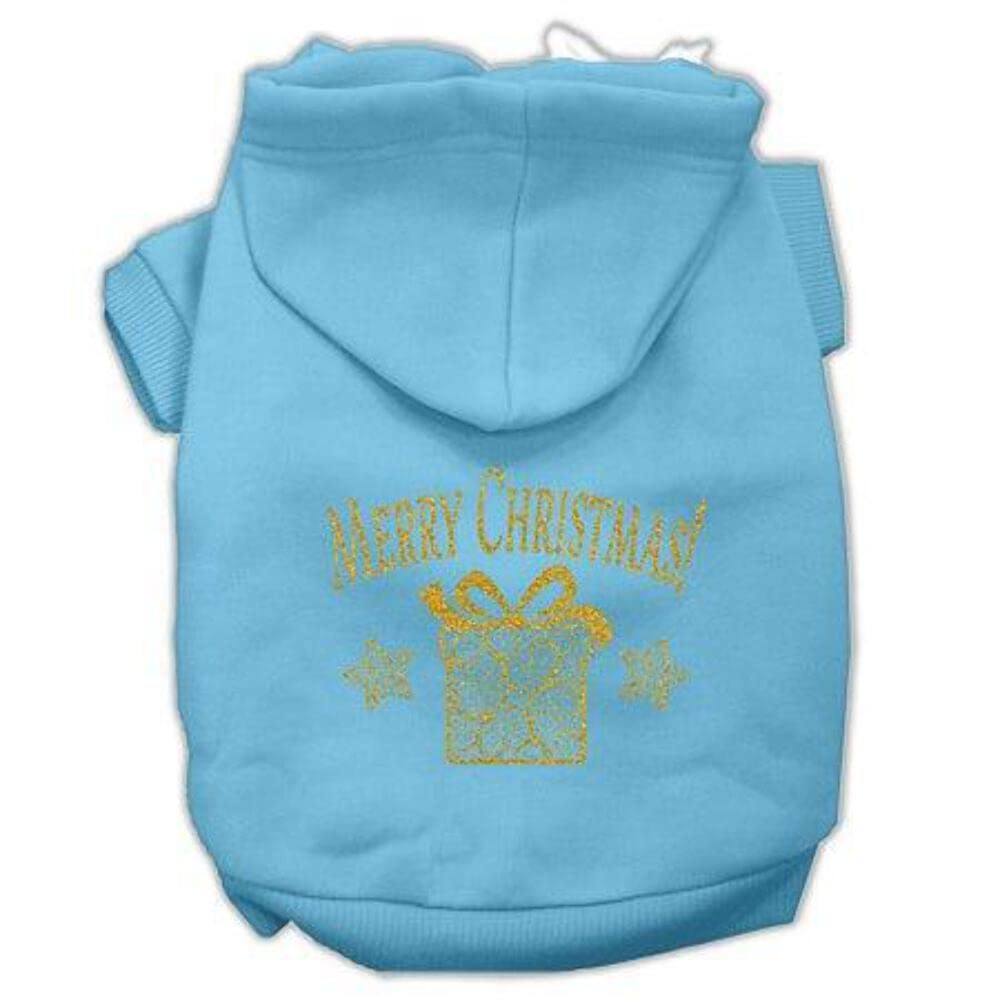 Christmas Pet Dog & Cat Hoodie Screen Printed, Golden Baby Blue LG (10-14 lbs.)