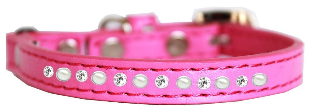 Premium Cat Safety Collar, Pearl & Clear Jewel - 14 - Bright Pink