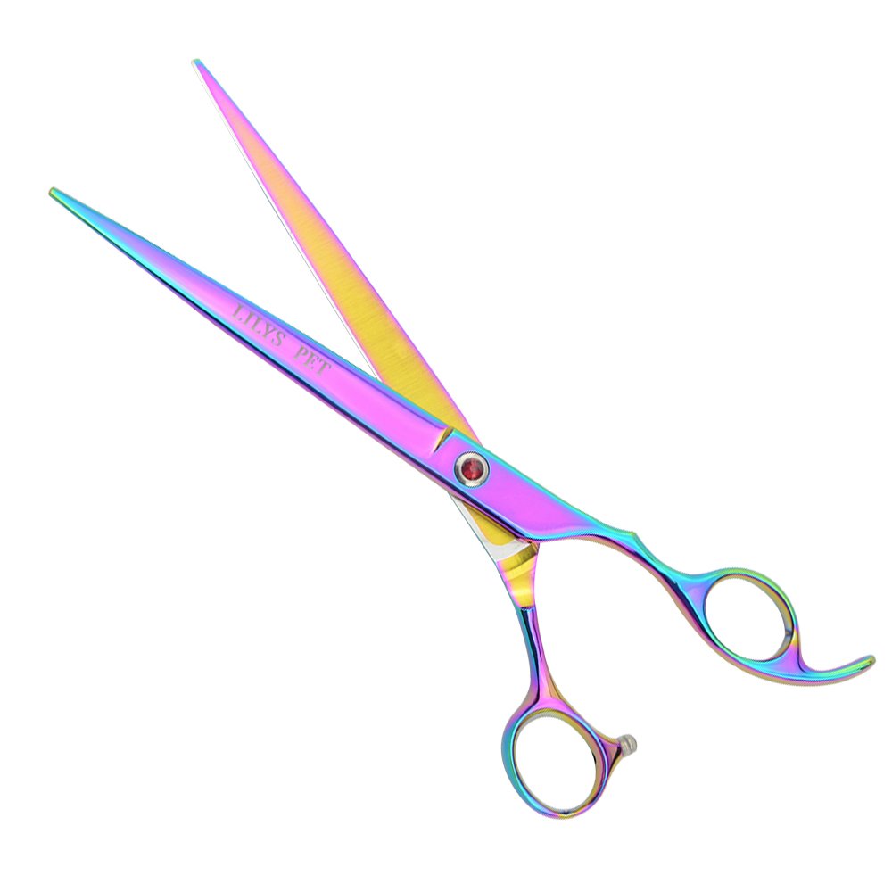 Lilys Pet Professional Pet Dog Grooming Coated Titanium Scissors Suit Cutting&Curved&Thinning Shears (8.0 Inches, Rainbow)