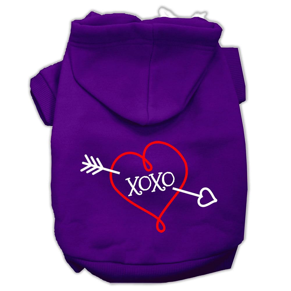 Pet Dog & Cat Hoodie Screen Printed, &quot;XOXO&quot; Purple SM (3-6 lbs.)
