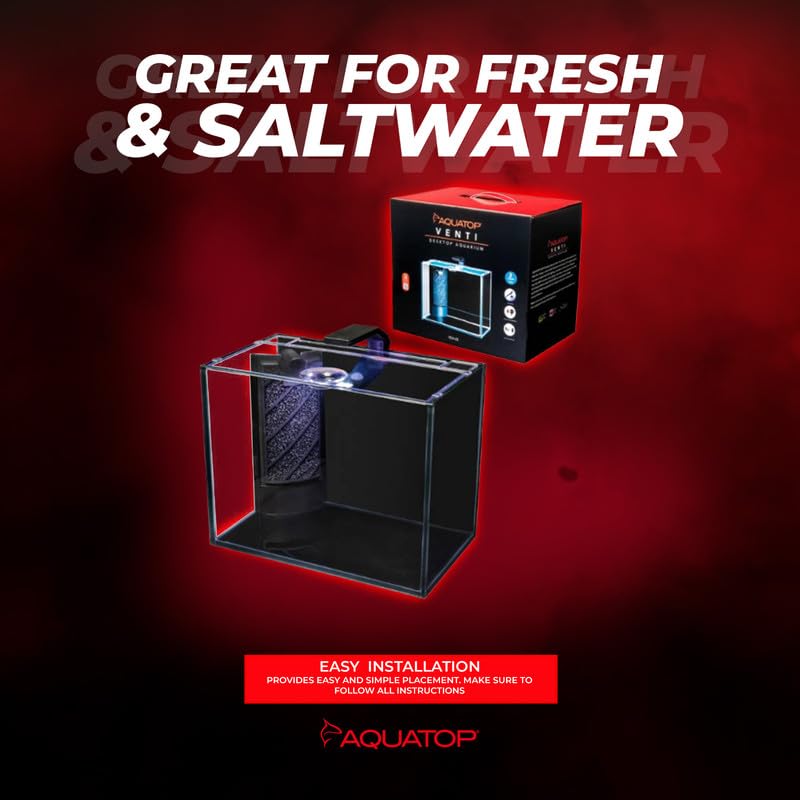 Aquatop Venti Professional Showcase Glass Aquarium Kit, 2-Gal – All-In-One Freshwater With Led Light - Breza Air Pump & Replaceable Filter Cartridge