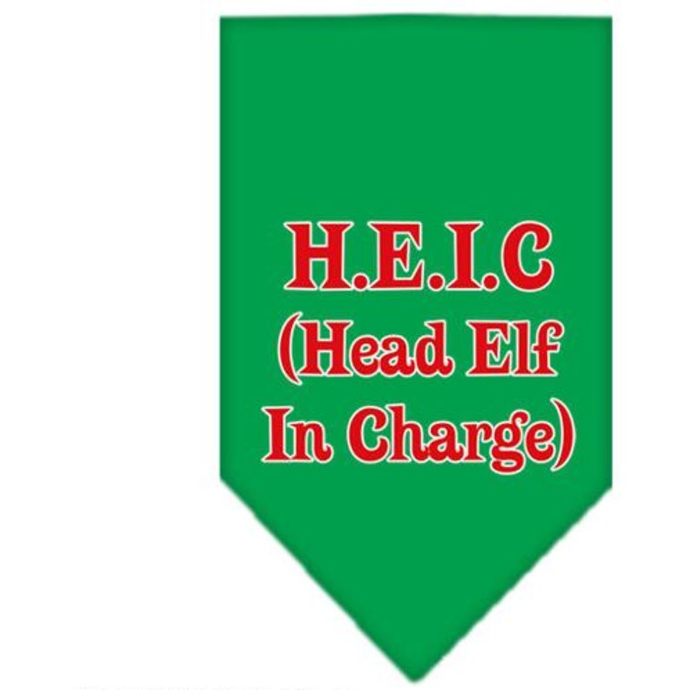 Christmas Pet and Dog Bandana Screen Printed, &quot;Head Elf In Charge&quot; Emerald Green Large
