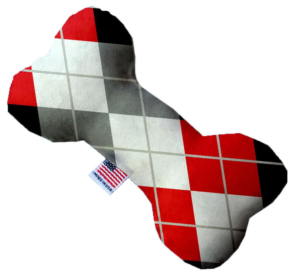 Pet and Dog Plush Heart or Bone Toy, &quot;Christmas Patterns Group&quot; (Available in different sizes, and 11 different pattern options!) Red & Grey Argyle 8&quot; Plush Bone