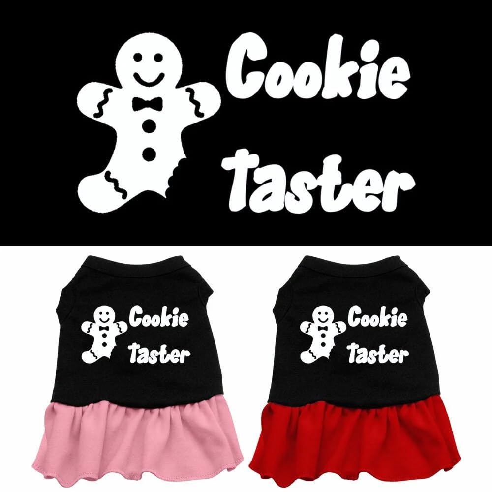 Christmas Pet Dog & Cat Dress Screen Printed, &quot;Cookie Taster&quot; Black W/Light Pink XS (0-3 lbs.)