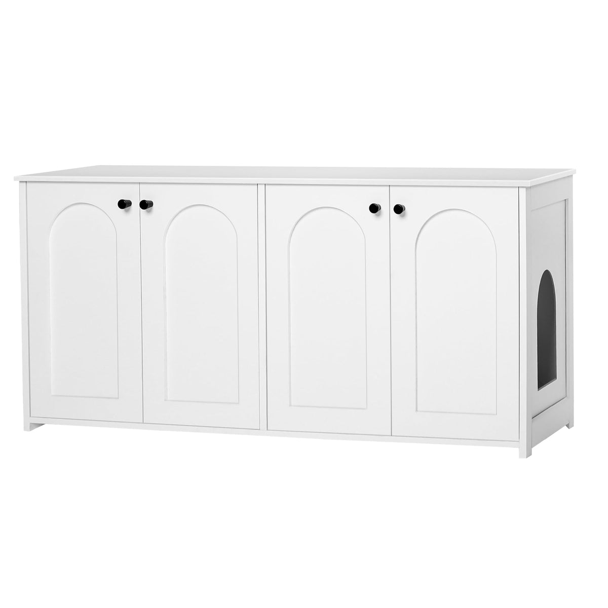 Dwanton Litter Box Enclosure For 2 Cats, Dual Room Cat House, Large Wooden Indoor Tv Stand, Fit Most Boxes, White