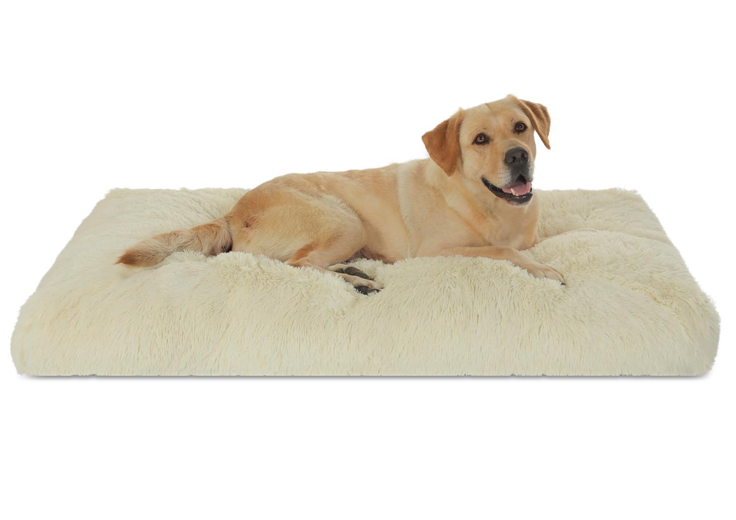 Bedfolks Waterproof Xxl Dog Crate Bed, Plush Pad With Removable Cover, Faux Fur, Fluffy Washable Kennel Bed, 47''X29'', Cream