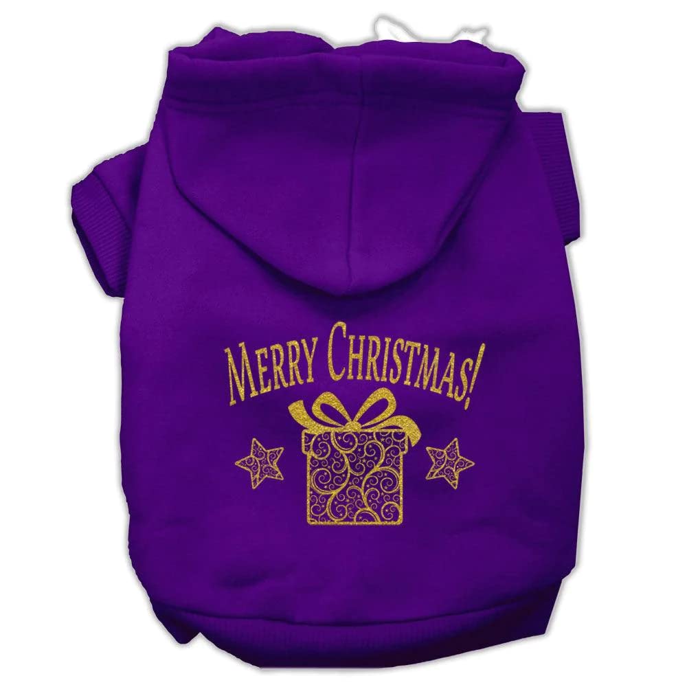 Christmas Pet Dog & Cat Hoodie Screen Printed, Golden Purple XL (14-20 lbs.