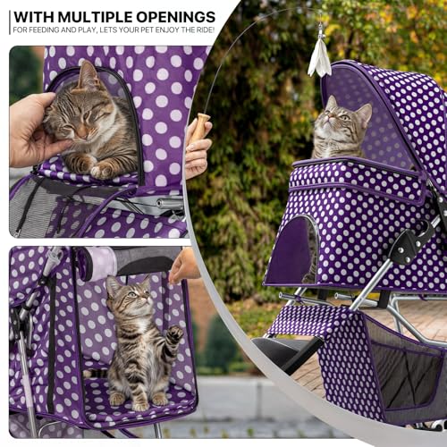 MoNiBloom 3 Wheels Pet Dog Cat Stroller for Small Medium Dogs Cats, Foldable Jogger Stroller w/Storage Basket and Cup Holder, Pu