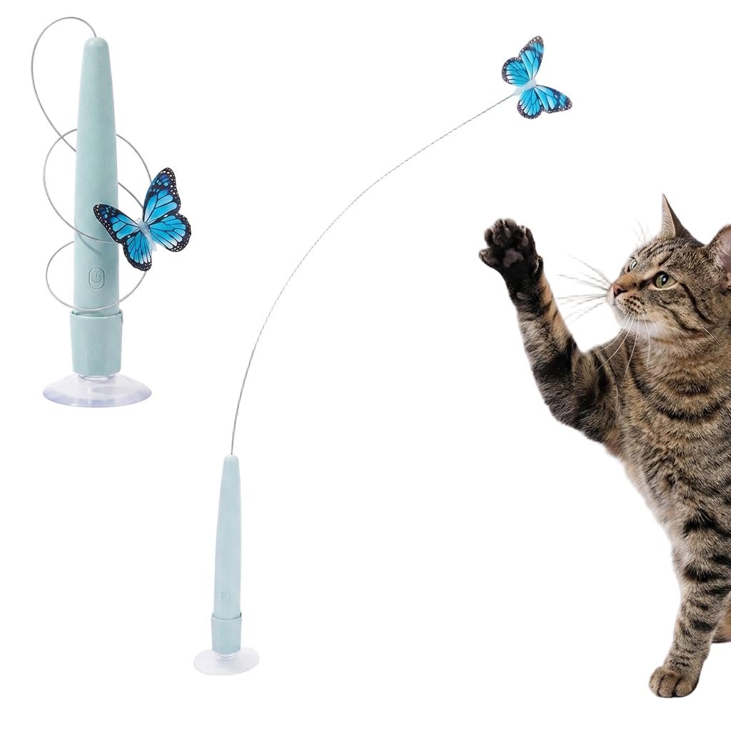 Qpets Interactive Cat Toy SelfPlay Automatic Butterfly Teaser With Flexible Cord Wand, Cordless Rechargeable Moving Fluttering 