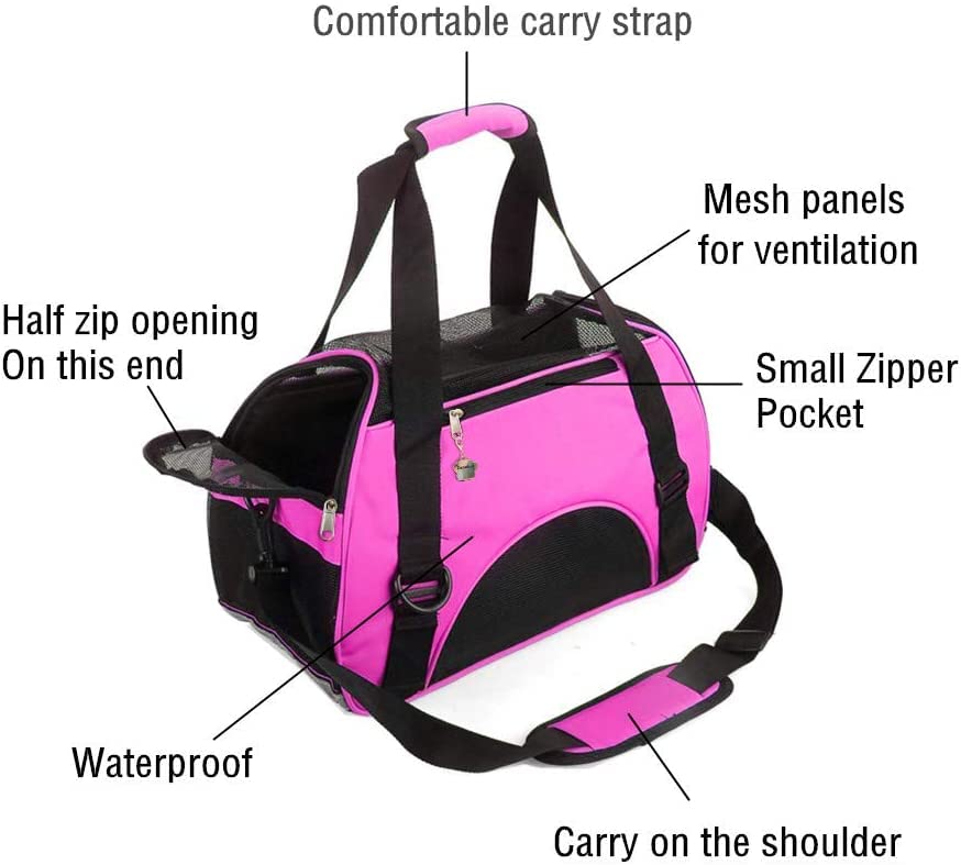 Zanesun Cat Carrier,Soft-Sided Pet Travel Carrier For Cats,Dogs Puppy Comfort Portable Foldable Pet Bag Airline Approved (Small Rosered)