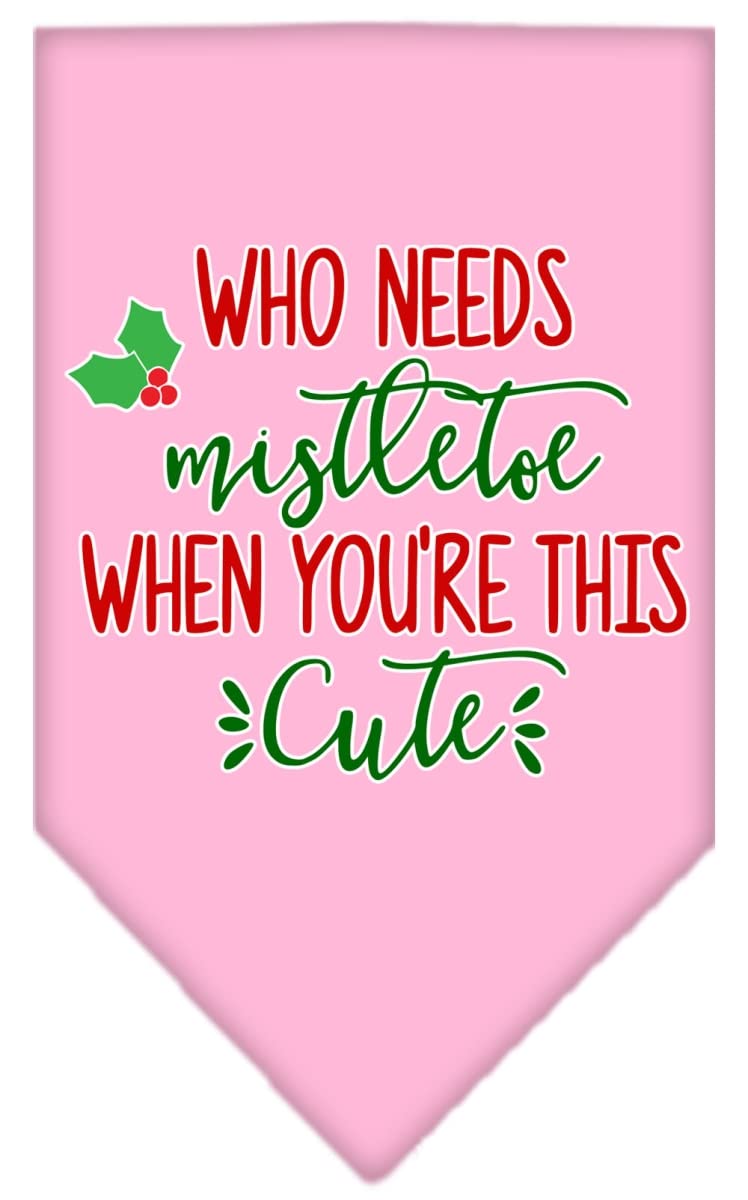 Christmas Pet and Dog Bandana Screen Printed, &quot;Who Needs Mistletoe&quot; Light Pink Small