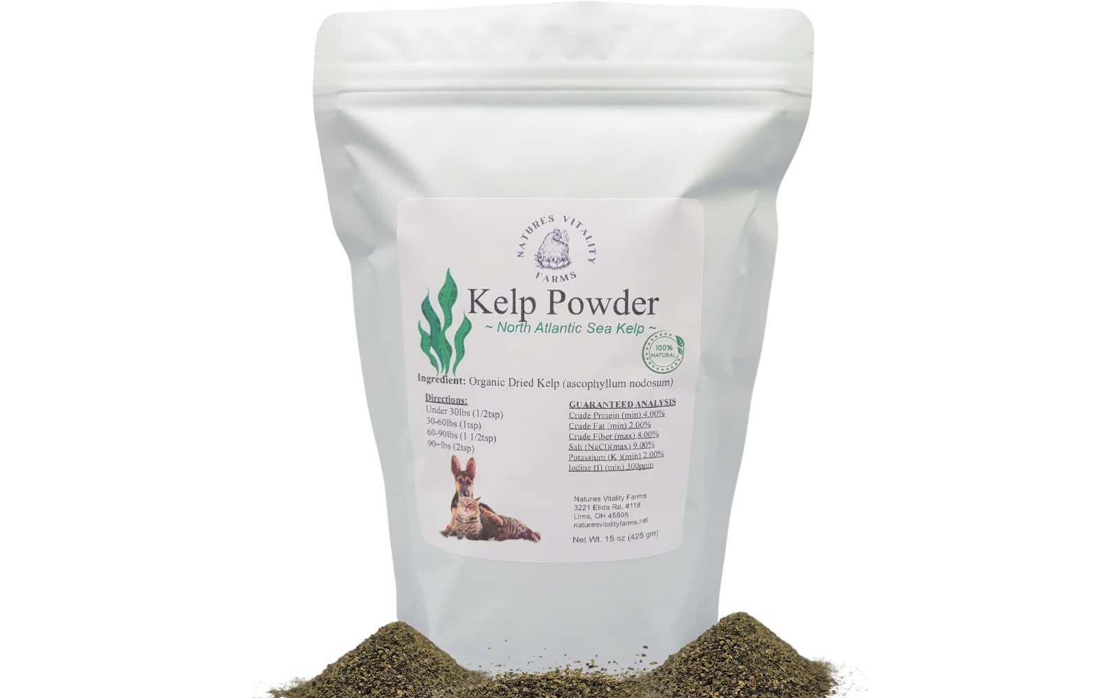 Kelp Powder for Dogs/Cats, Natural North Atlantic Ocean Sea Kelp, Vitamins Minerals and Antioxidants for Ultimate Health (15 Oun