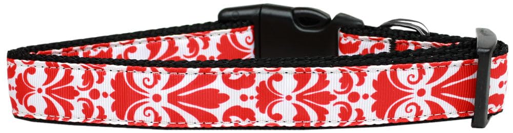 Mirage Pet Products Damask Nylon Dog Collar, Red, Medium
