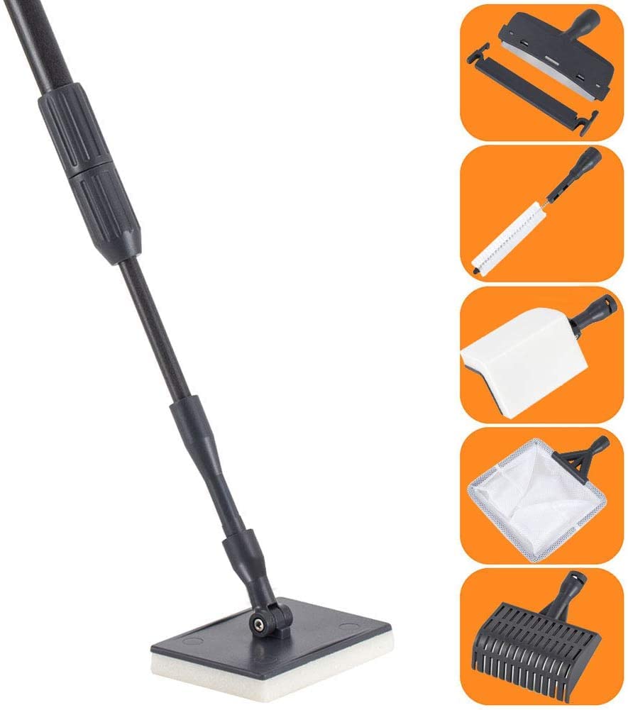 Hygger Carbon Fiber 6 In 1 Aquarium Cleaning Tool Kit Algae Scraper Scrubber Pad Sponge Telescopic Handle Fish Tank Brush Cleane