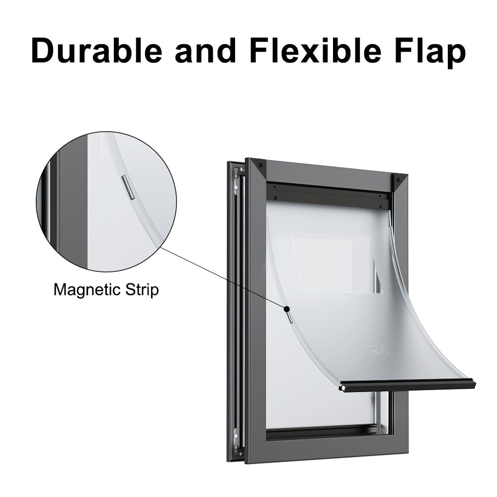 RESCUMASCER Aluminum Dog Door - Energy Efficient, Medium Size, Gray, with Telescoping Tunnel & Two Sliding Lock Panels - Model REMAL32-2S-2Gray