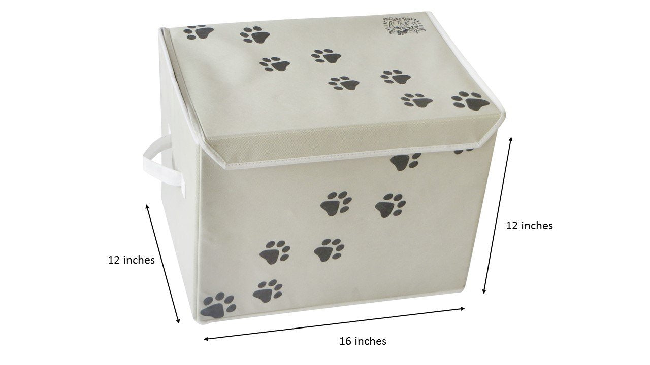 Feline Ruff Large Dog Toys Storage Box. 16' X 12' Inch Pet Toy Storage Basket With Lid. Perfect Collapsible Canvas Bin For Cat Toys And Accessories Too! (Tan)