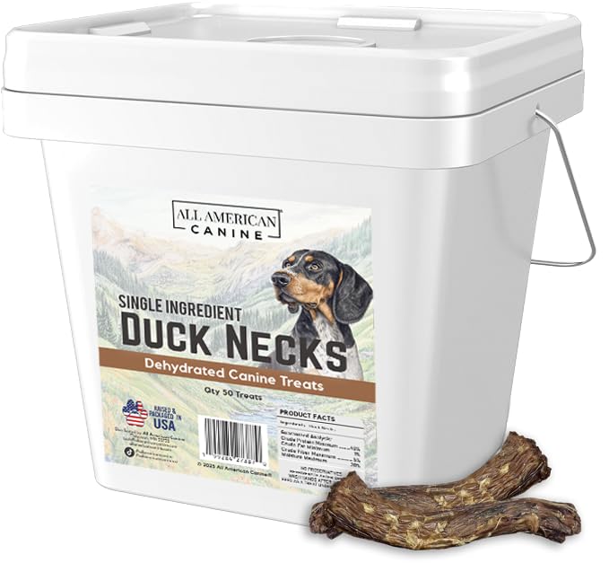 All American Canine Natural Duck Neck Dog Treats - Single Ingredient, Dehydrated & Chewy - Low-Fat, High-Protein Training Reward