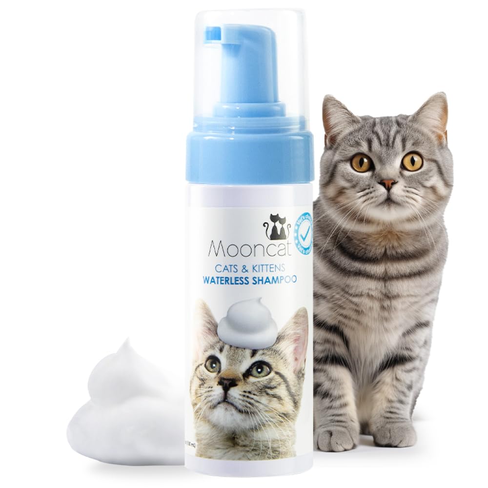 Mooncat Waterless Cat Shampoo, Licking Safe Dry Shampoo, No Rinse Foam Cat Bath, Grooming For Cat, Kitten Sensitive Skin, Dander Reducing, Paraben Free, Ph Balanced (5 Oz) Shampoo Only