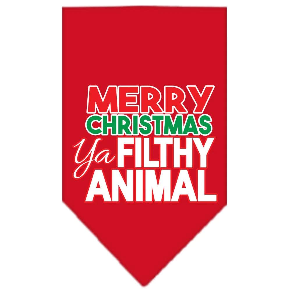 Christmas Pet and Dog Bandana Screen Printed, "Merry Christmas, Ya Filthy Animal" White Large