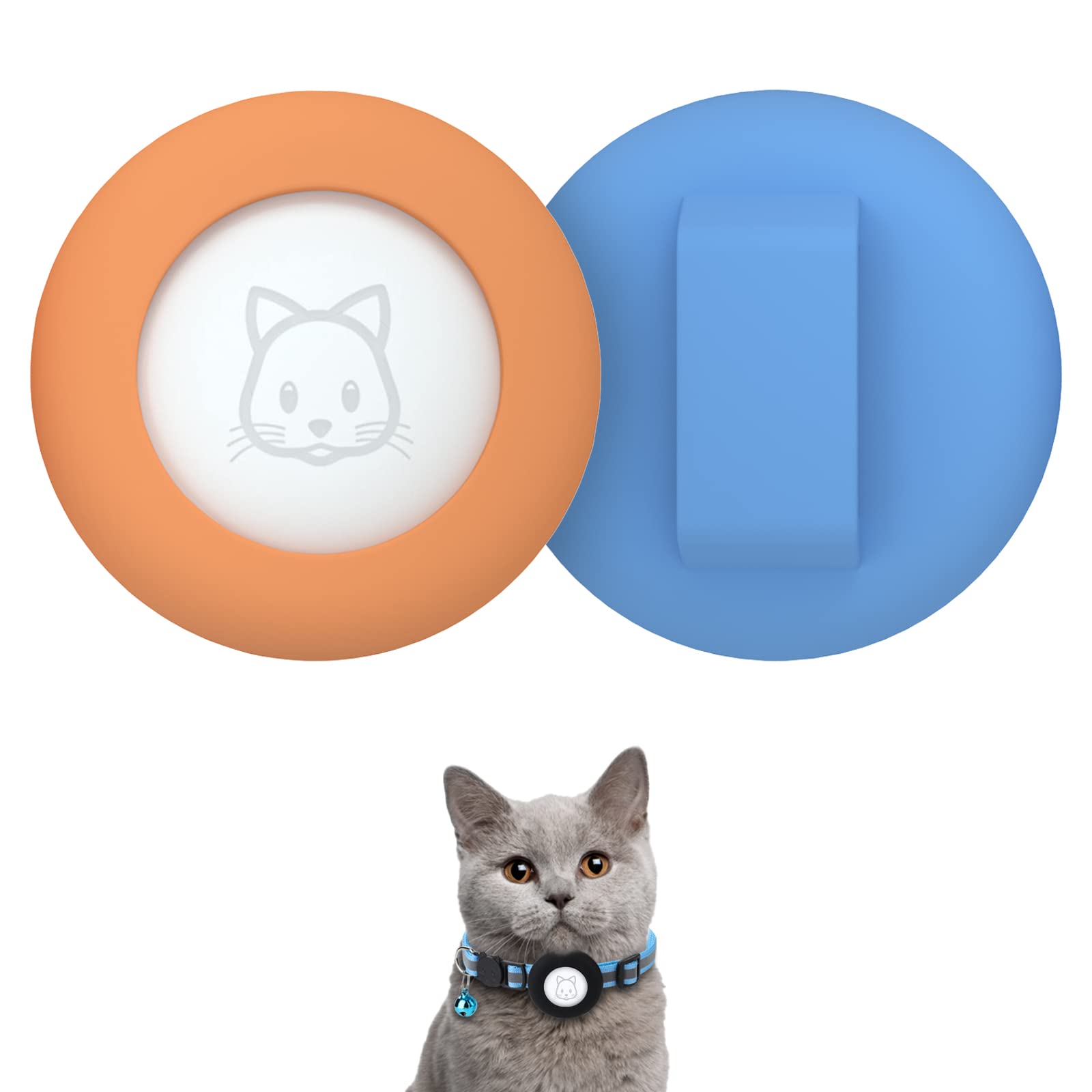 2022 Airtag Cat Collar Holder, Small Air Tag Cat Collar Holder Compatible With Apple Airtag Gps Tracker, 2Pack Waterproof Case Cover For Cat Dog Pet Collar Within 3/8 Inch (Orange&Skyblue)